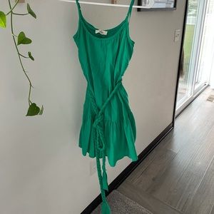 Bold Green mini dress with rope tie around waist. Size Medium.